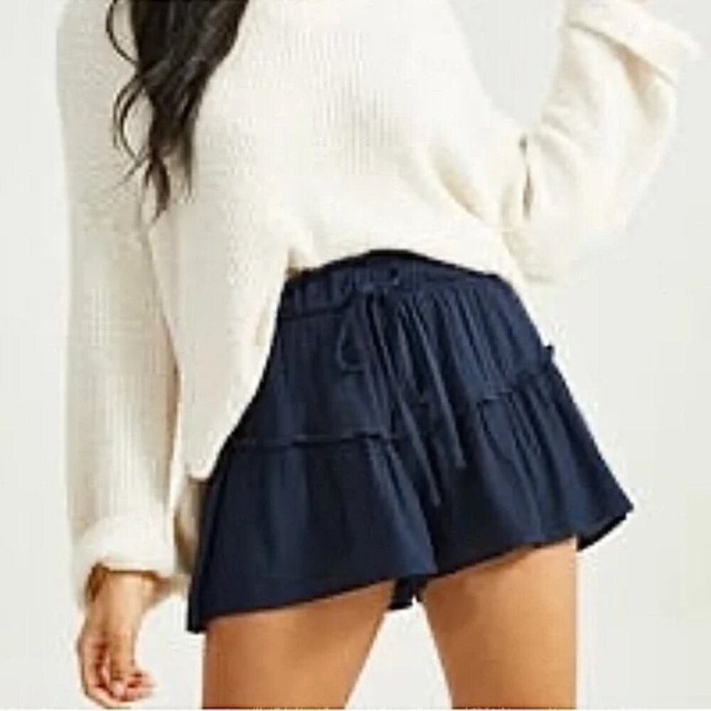 Altar'd State Navy Kendall Shorts Ruffle Drawstring - Size XS
